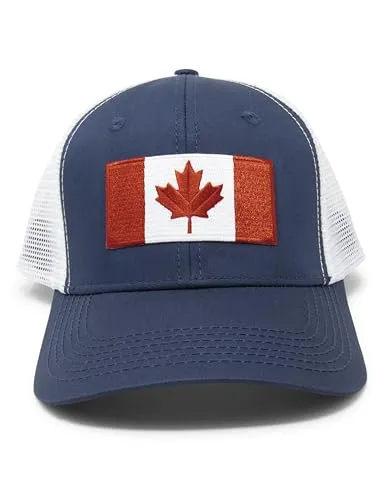 Canada Flag Trucker Baseball Snapback Hat (Navy White) - International Tie