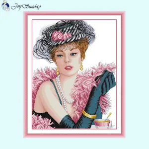 Elegant Lady Joy Sunday Character Pattern Cross Stitch Kits 14CT Counted