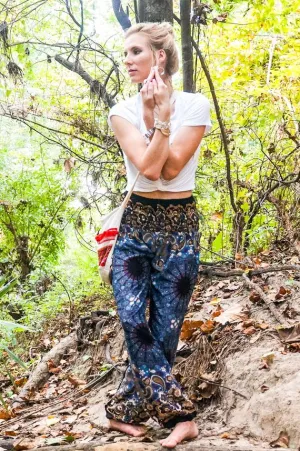 Unisex Bohemian Mandala Paisley Harem Pants- Blue Multi